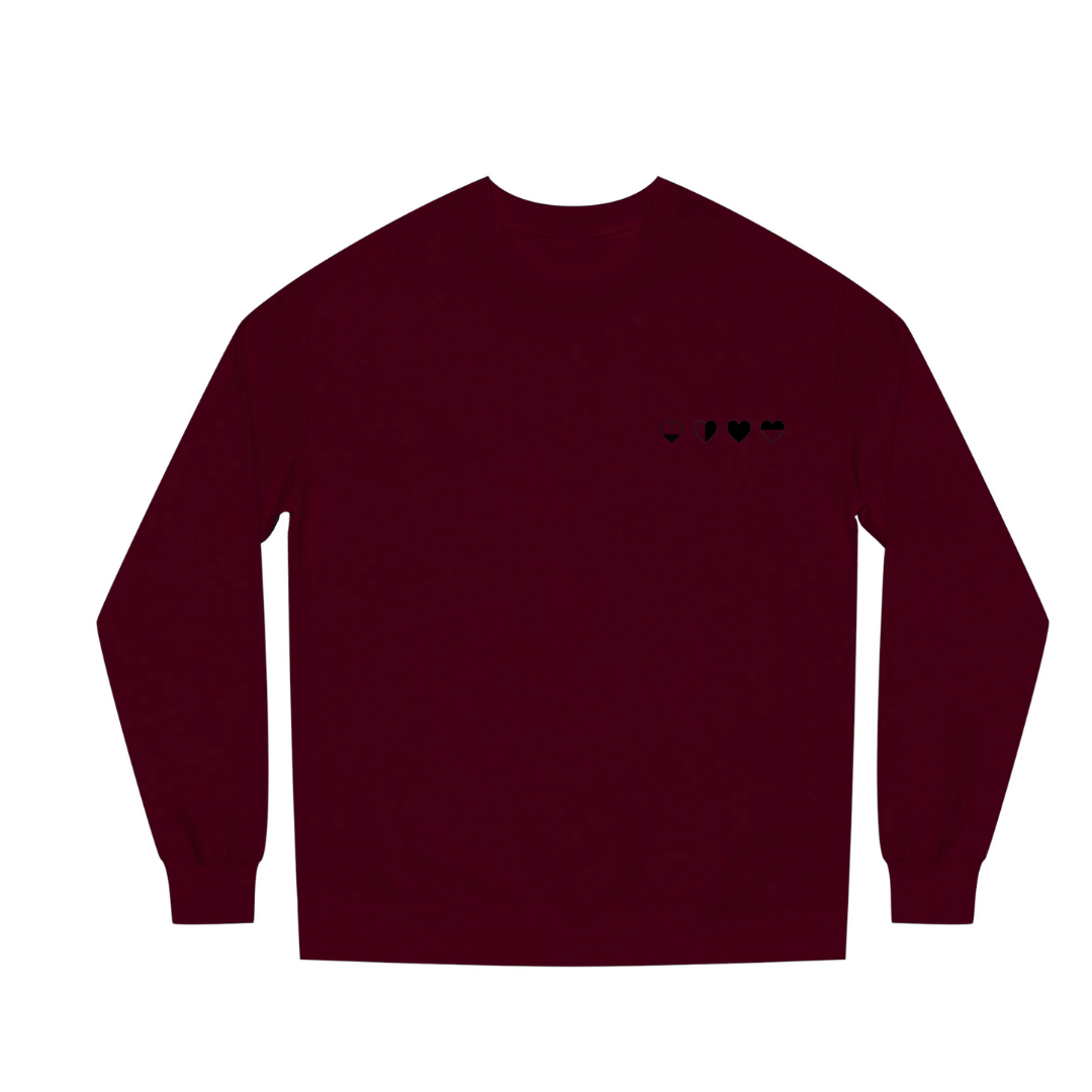 Raspberry Heart Sweater with four embroidered hearts, symbolizing that every emotion is valid — made from soft bamboo cotton by HeartWear Co.