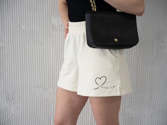 Natural color Love Loungewear shorts – soft bamboo cotton spandex sustainable fabric, made in Canada