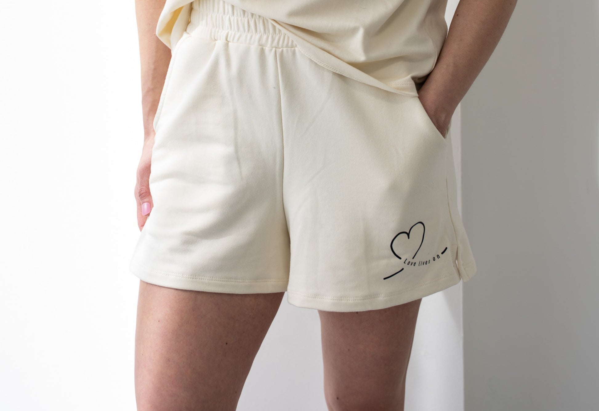 Natural color Love Loungewear shorts – soft bamboo cotton spandex sustainable fabric, made in Canada
